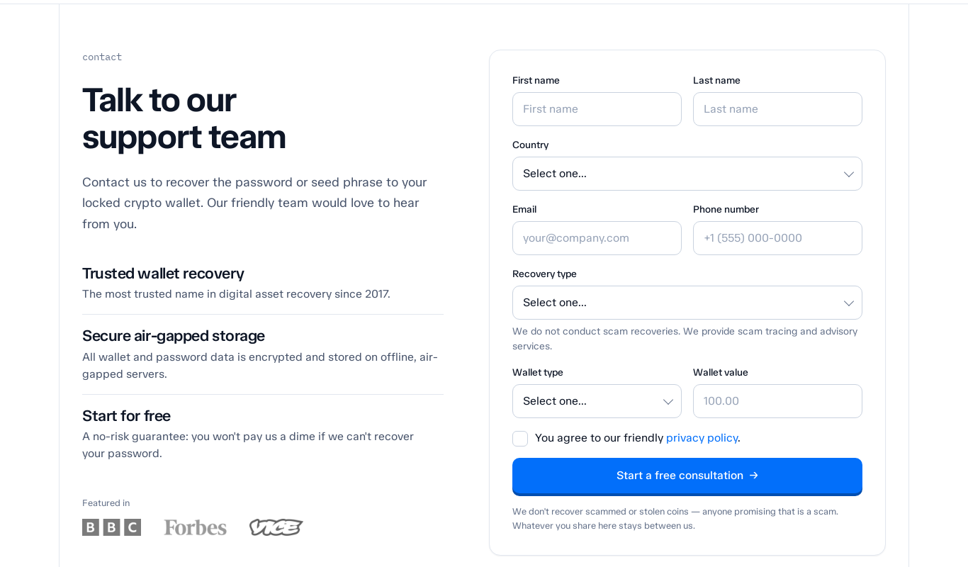 The clone contact form asking for wallet details and wallet value